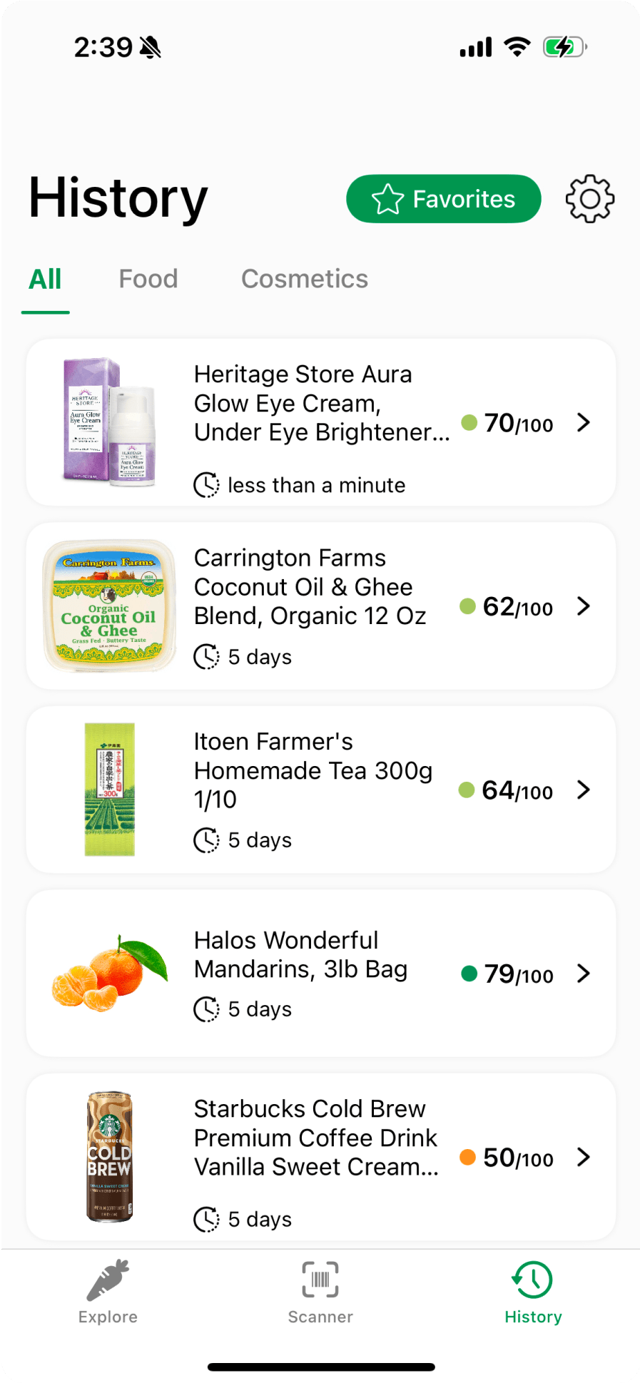 OneLabel app ingredient analysis screen